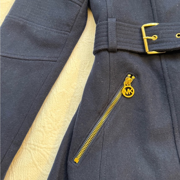 MICHAEL Michael Kors Navy Blue Asymmetrical Trench Coat with Belt   size 8 - Picture 11 of 14